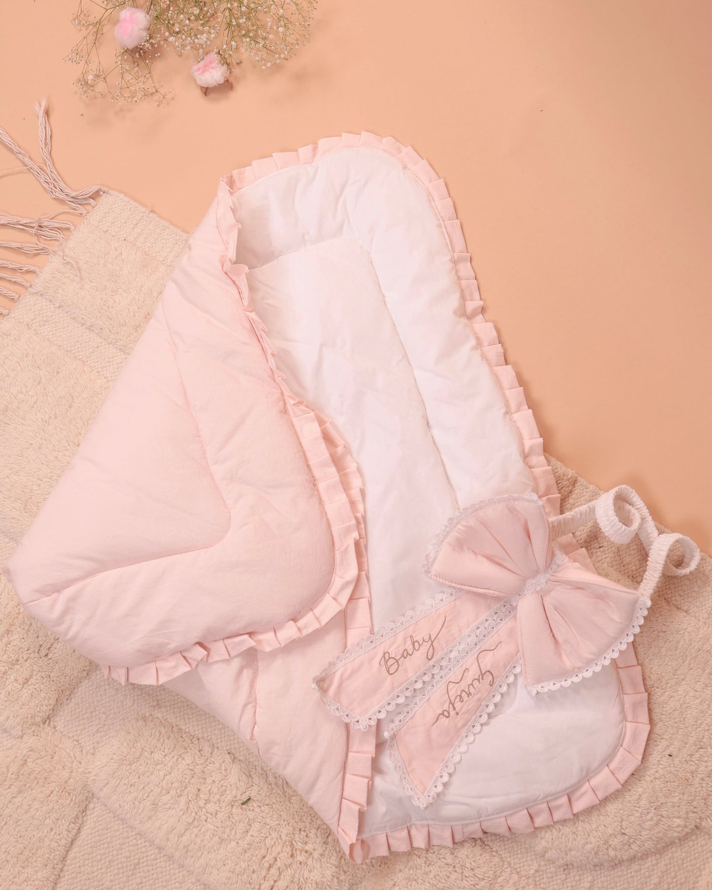 Organic Cotton Baby Carry Nest & Wrap | Personalised Newborn Carrier | GOTS Certified Gift